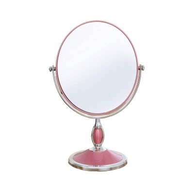GRFIT Vanity Makeup Mirror European Style Mirror Double Sided Vanity Mirror Portable Folding 3X Magnifying Mirror Bathroom Mirror Table Desk Mirror (Color : Pink)
