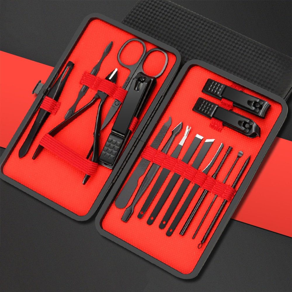 4/7/10/12/16/18/24Pcs Nail Clipper Kit, Finger Nail Clipper Portable Pedicure Manicure Nail Clipper Set Christmas Gifts for Husband Women Boyfriend with Holsters (Black) (Black 16 Pcs Set)