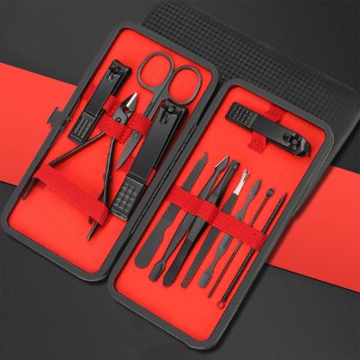 4/7/10/12/16/18/24Pcs Nail Clipper Kit, Finger Nail Clipper Portable Pedicure Manicure Nail Clipper Set Christmas Gifts for Husband Women Boyfriend with Holsters (Black) (Black 12 Pcs Set)