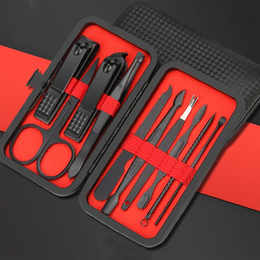 4/7/10/12/16/18/24Pcs Nail Clipper Kit, Finger Nail Clipper Portable Pedicure Manicure Nail Clipper Set Christmas Gifts for Husband Women Boyfriend with Holsters (Black) (Black 10 Pcs Set)