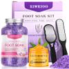 XIWEIOO Pack of 4 lavender Himalayan Pink FOOT SOAK SALT Kit Tea Tree OiFoot Callus Remover Gel Kit Foot Files Set Moisturize, Foot Odor cream spa massager Epsom Salt pedicure at home spa view 1