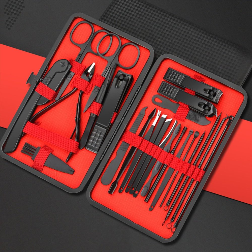 4/7/10/12/16/18/24Pcs Nail Clipper Kit, Finger Nail Clipper Portable Pedicure Manicure Nail Clipper Set Christmas Gifts for Husband Women Boyfriend with Holsters (Black) (Black 24 Pcs Set)