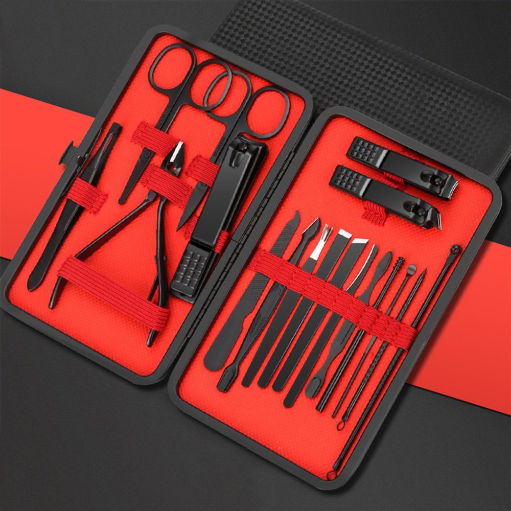 4/7/10/12/16/18/24Pcs Nail Clipper Kit, Finger Nail Clipper Portable Pedicure Manicure Nail Clipper Set Christmas Gifts for Husband Women Boyfriend with Holsters (Black) (Black 18 Pcs Set)
