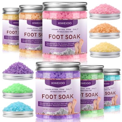 XIWEIOO Foot Soak 6 Himalayan Foot Bath Salt Set Orange Lavender Aloe Ocean Blue Himalayan Pink Salt Rose Feet Soak kit with Epsom Salt,Soothe Joint Soreness, Tired Feet, Softens Calluses