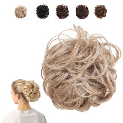 JuvaBun Claw Clip Messy bun-Light Blonde | Hair Pieces for Women | Wavy Curly Hair Bun Clip in Claw Chignon Hairpieces | Hair bun extension Everyday Wear | Synthetic Hair Bun Scrunchie |Light Blonde