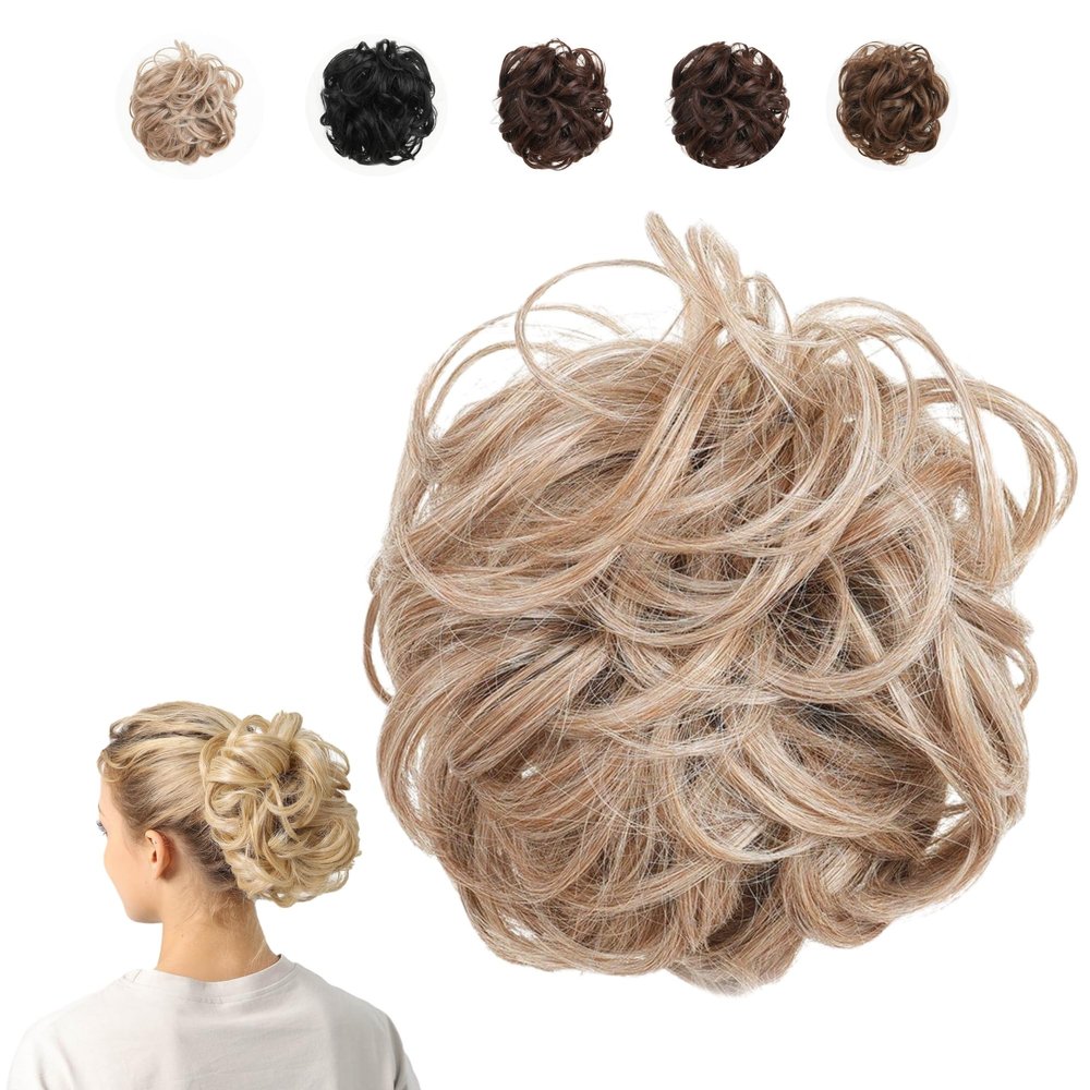 JuvaBun Claw Clip Messy bun-Light Blonde | Hair Pieces for Women | Wavy Curly Hair Bun Clip in Claw Chignon Hairpieces | Hair bun extension Everyday Wear | Synthetic Hair Bun Scrunchie |Light Blonde