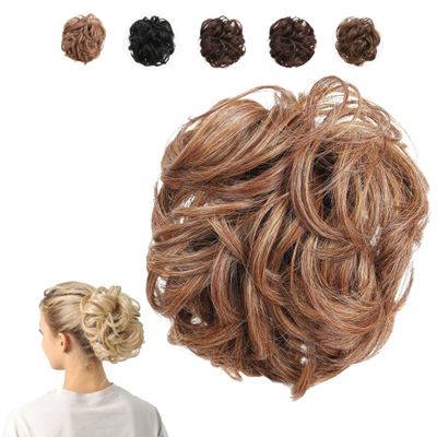 JuvaBun Claw Clip Messy bun-Reddish Blonde |Hair Pieces for Women | Wavy Curly Hair Bun Clip in Claw Chignon Hairpieces |Hair bun extension Everyday Wear| Synthetic Hair Bun Scrunchie| Reddish Blonde