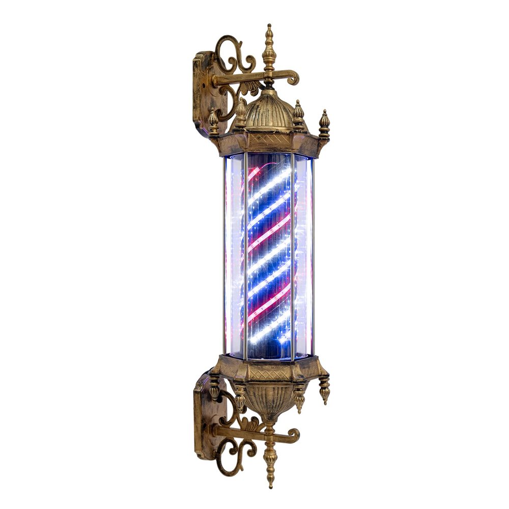 LyeXD 35.43in Barber Pole Retro Style Light, 110V Wall Mount Rotating Barber Light Pole Hair Barber Salon Shop Open Sign, 18W Rotating LED Strips Energy Saving Hair Salon Sign (Red+Blue+White Light)