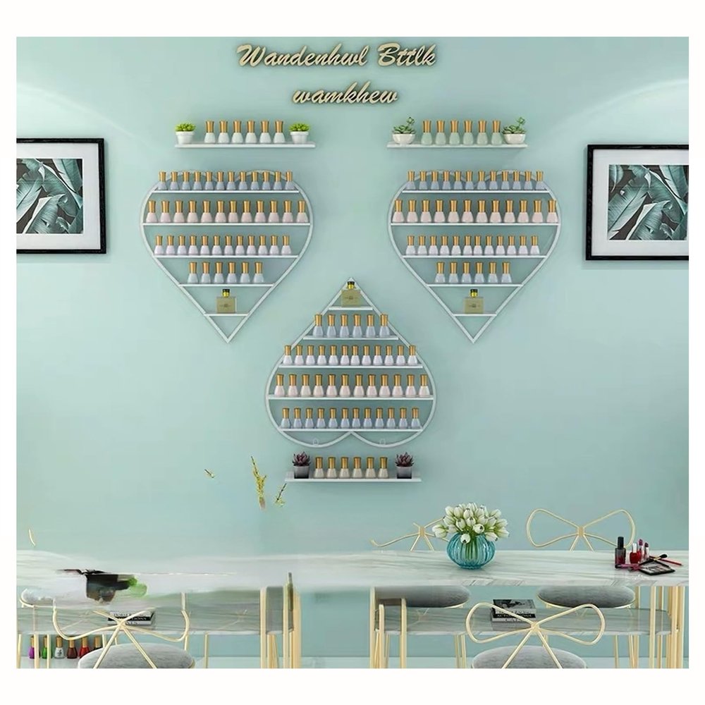 ZBJDX Nail Polish Display Rack, Heart-Shaped Wall-Mounted Beauty Rack, 6-Piece Set - Decorate The Wall, for Storing Cosmetics,White