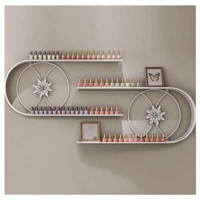 ZBJDX Metal Nail Polish Display Rack, Wall-Mounted Cosmetic Storage Rack, for Wall Decoration and Cosmetic Storage in Beauty Shops, Nail Polish Shops and Dressing Rooms,White