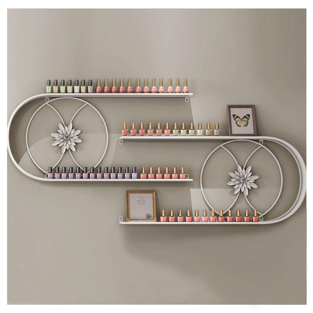 ZBJDX Metal Nail Polish Display Rack, Wall-Mounted Cosmetic Storage Rack, for Wall Decoration and Cosmetic Storage in Beauty Shops, Nail Polish Shops and Dressing Rooms,White
