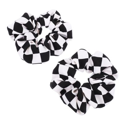 2 Pcs Black and White Checkered Hair Rope Hair Headbands Ties Women Scrunchies Chessboard Pattern Ribbons Scrunchies Ponytail Ponytail Holders Pu
