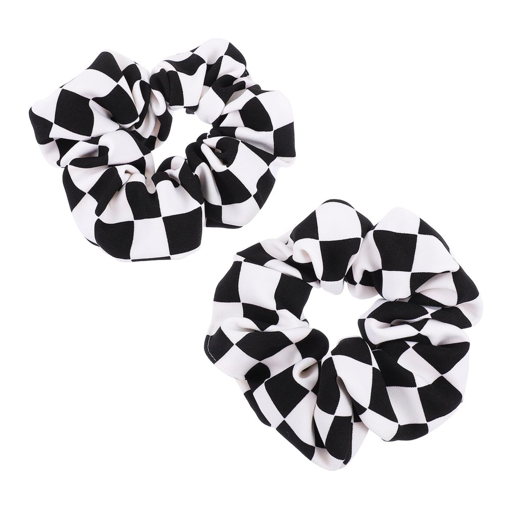 2 Pcs Black and White Checkered Hair Rope Hair Headbands Ties Women Scrunchies Chessboard Pattern Ribbons Scrunchies Ponytail Ponytail Holders Pu