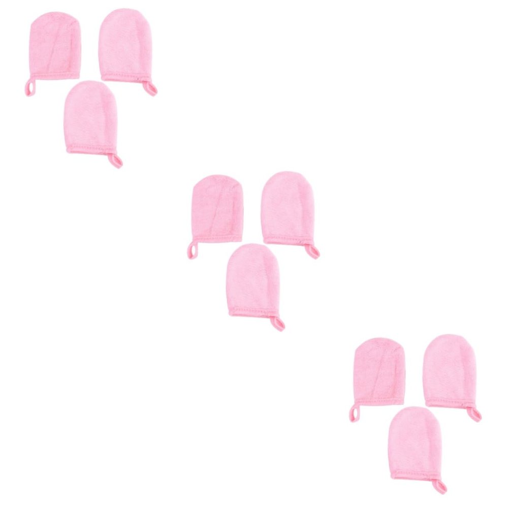 balacoo 3sets Facial Cleaning Gloves Makeup Removal Puff Makeup Powder Cleaning Gloves Thickened Pink Face Washer Tool Facial Scrubbing Mitts 3pcs*3
