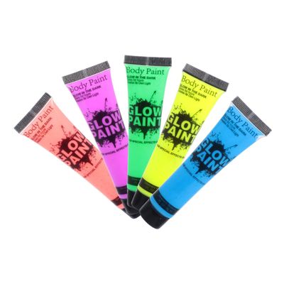 FRCOLOR 5pcs Fluorescent Face Paint for Parties Neon Body Art Makeup for Halloween Festivals and Night Events Safe for Skin Multiple Colors