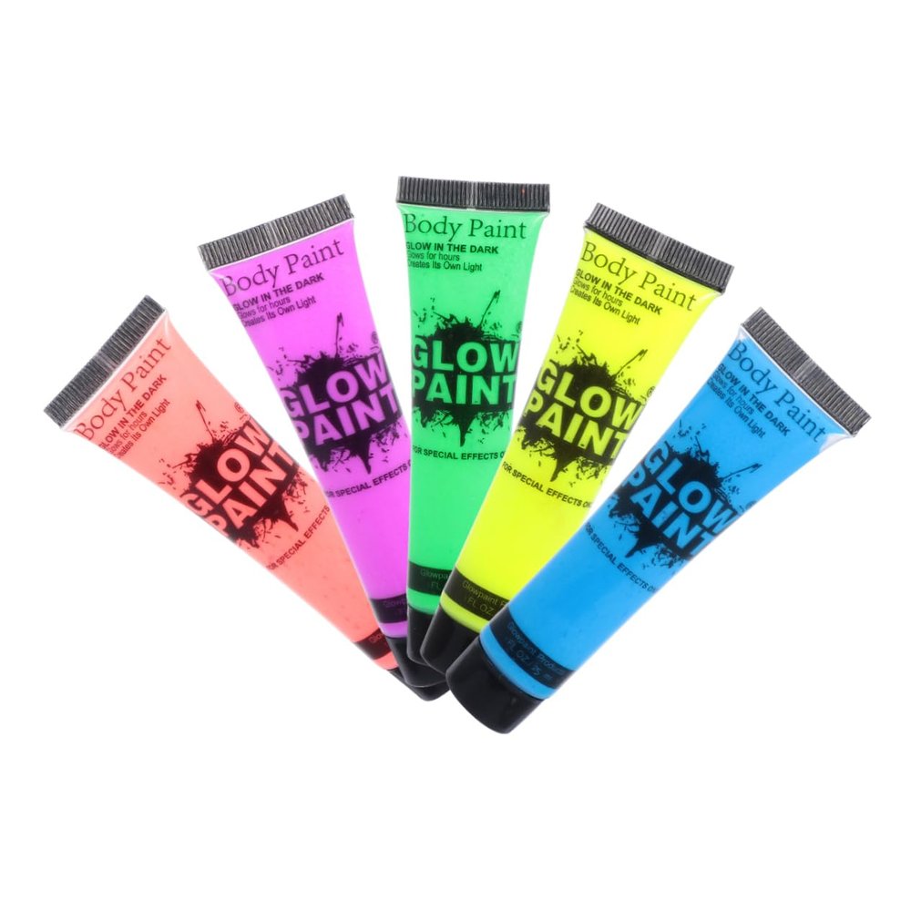 FRCOLOR 5pcs Fluorescent Face Paint for Parties Neon Body Art Makeup for Halloween Festivals and Night Events Safe for Skin Multiple Colors
