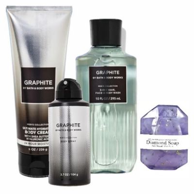 Bath & Body Works - Men's Collection - 3 Piece Bundle - Spray - Body Cream - Shower Gel and Diamond Soap (Graphite)