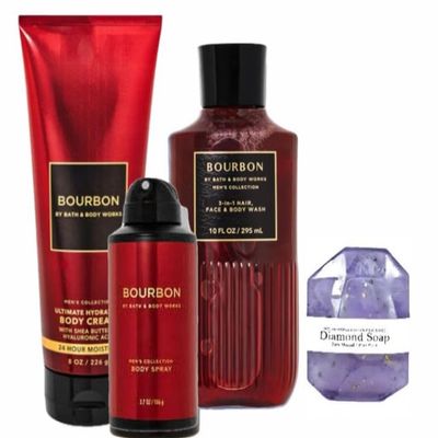 Bath & Body Works - Men's Collection - 3 Piece Bundle - Spray - Body Cream - Shower Gel and Diamond Soap (Bourbon)
