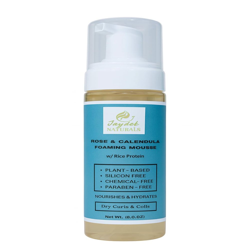 Jaydek Naturals Rose and Caledula Foaming Mousse | For Frizz Control Styling Mousse | Infused with Hydrolysed Rice Protein for Volume and Shine | 8 oz