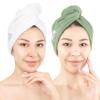 American Soft Linen 100% Cotton Hair Towels for Women, Head Towel Cap, Cotton Hair Turban Towel Wrap for Hair, Soft and Absorbent Cotton Hair Towels 2 Pack, White-Sage Green view 1