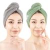 American Soft Linen 100% Cotton Hair Towels for Women, Head Towel Cap, Cotton Hair Turban Towel Wrap for Hair, Soft and Absorbent Cotton Hair Towels 2 Pack, Sage Green-Light Gray view 1