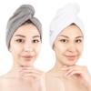 American Soft Linen 100% Cotton Hair Towels for Women, Head Towel Cap, Cotton Hair Turban Towel Wrap for Hair, Soft and Absorbent Cotton Hair Towels 2 Pack, White-Light Gray view 1