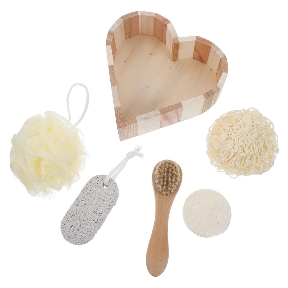 5-Piece Bath Gift Set with Loofah Slice Pumice Stone Face Brush and Bath Flower - Exfoliating Spa Accessories for Women
