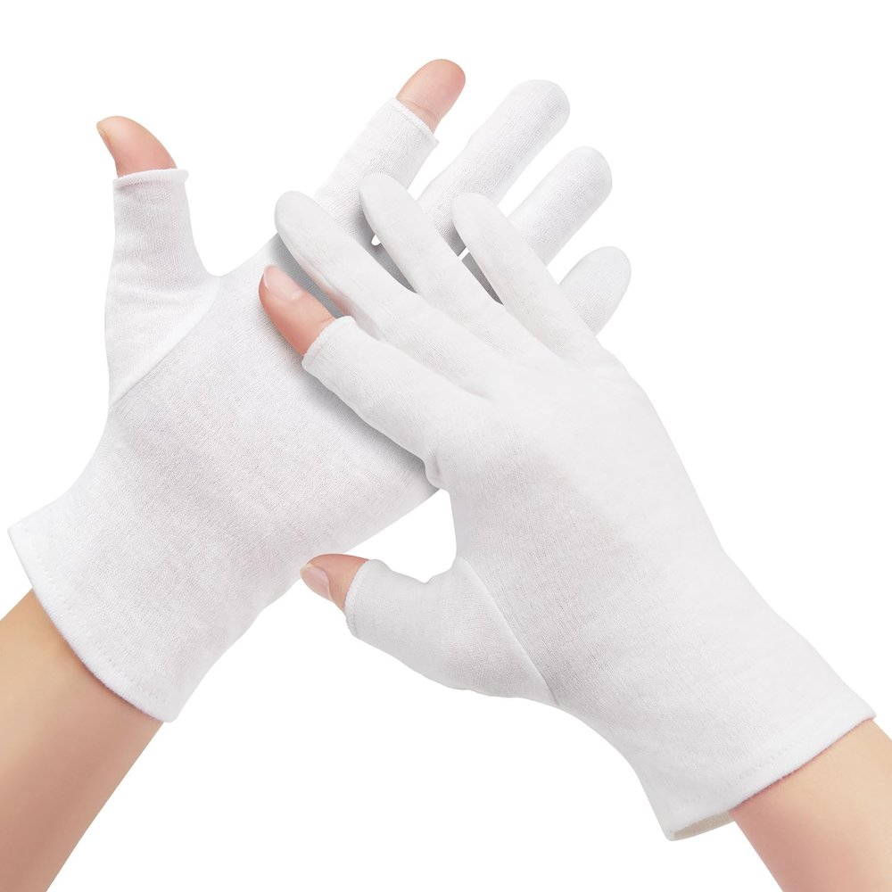 4 Pairs Cotton Moisturizing Gloves Touchscreen - 100% White Cotton Gloves for Dry Hands Sleeping Overnight Lotion Spa Treatment - Moisturizing Night Gloves