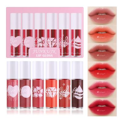6 Colors Lip Tint Stain Set,Mini Liquid Lipstick Moisturizing Long Lasting Plumping High Pigmented Lip Gloss Set,Lightweight Non-Stick Cup Matte Lipstick for Waterproof Cheek and Lip Tint Makeup A