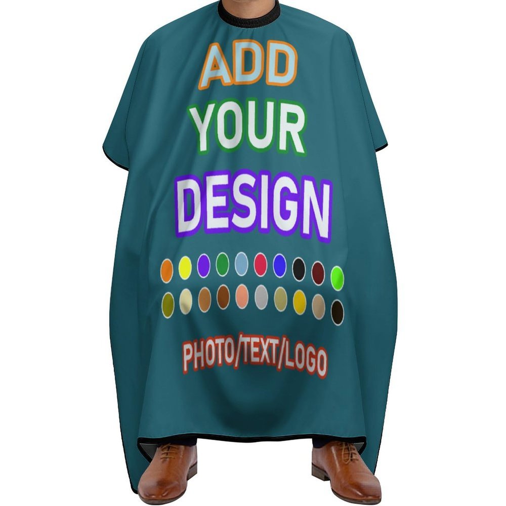Custom Barber Cape, Personalized Hairdressing Apron with Adjustable Neckline - Design to Add the Unique Images and Text Barber Apron, for Home and Barbershop, Blue Green