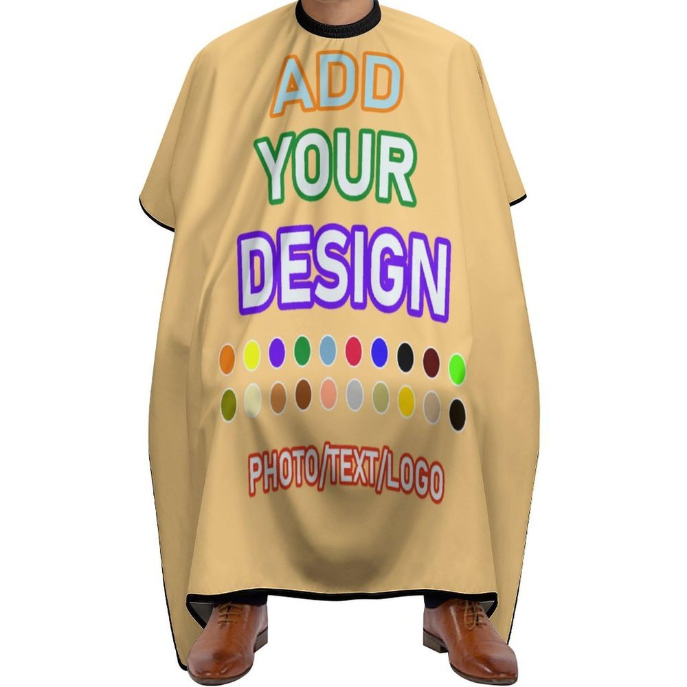 AJIOCIEU Custom Barber Cape Design Add Your Own with Personalized Logo Photo Haircut Apron with Adjustable Neckline Hairdressing Apron, for Adult Men Women Barber Cape, Beige