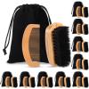 10 Sets Natural Boar Bristle Brush, Pear Wood Dual-Sided Wide Tooth Comb, Travel Pouch - Beard Grooming Kit for Men's Beard Care, Valentine's Gift (Rectangle) view 1