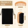10 Sets Natural Boar Bristle Brush, Pear Wood Dual-Sided Wide Tooth Comb, Travel Pouch - Beard Grooming Kit for Men's Beard Care, Valentine's Gift (Rectangle) view 2