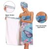 Bulletgxll Butterflies with White Flowers Women's Shower Wrap Towel Set of 3 Adjustable Spa Body Wrap Super Absorbent Bathrobe with Hair Towel & Headband view 4