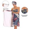 Bulletgxll Floral Pattern Women's Shower Wrap Towel Set of 3 Adjustable Spa Body Wrap Super Absorbent Bathrobe with Hair Towel & Headband view 4