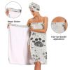 Bulletgxll Animal Paw Prints Women's Shower Wrap Towel Set of 3 Adjustable Spa Body Wrap Super Absorbent Bathrobe with Hair Towel & Headband view 4