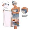 Bulletgxll Pink and White Flowers Women's Shower Wrap Towel Set of 3 Adjustable Spa Body Wrap Super Absorbent Bathrobe with Hair Towel & Headband view 4