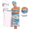 Bulletgxll Daisy Flower Women's Shower Wrap Towel Set of 3 Adjustable Spa Body Wrap Super Absorbent Bathrobe with Hair Towel & Headband view 4