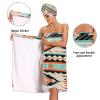Bulletgxll Indian Art Pattern Women's Shower Wrap Towel Set of 3 Adjustable Spa Body Wrap Super Absorbent Bathrobe with Hair Towel & Headband view 4
