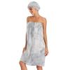 Bulletgxll White Marble Women's Shower Wrap Towel Set of 3 Adjustable Spa Body Wrap Super Absorbent Bathrobe with Hair Towel & Headband view 3