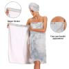 Bulletgxll White Marble Women's Shower Wrap Towel Set of 3 Adjustable Spa Body Wrap Super Absorbent Bathrobe with Hair Towel & Headband view 4