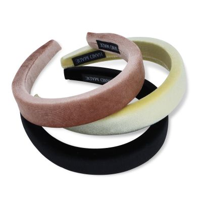 GAFATORY 3PCS Padded Headbands for Women Beige Brown Black Headbands Set Satin Hair bands Heatless Curls Vintage Soft Cloth Headbands for Washing Face Head Bands for Womens Hair for Girls