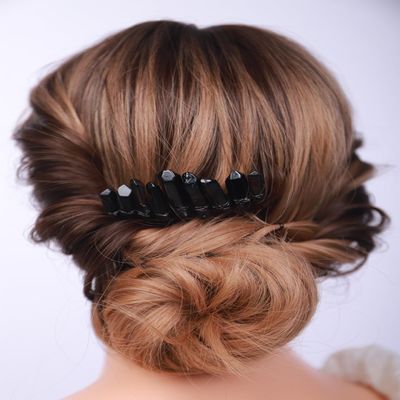 Teyglen Raw Crystal Quartz Hair Comb Clear Crystal Hair Side Comb Mermaid Rhinestone Hair Comb Sun Moon Goddess Headpiece Decorative Hair Accessories for Women Girls (Black)