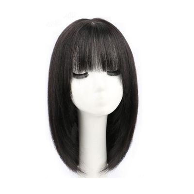 8 * 10 Natural Straight Human Hair Clavicular Hair Long One Piece for Woman for Hair Loss with Bangs Hair Toppers (Natural black,40cm/16inch)
