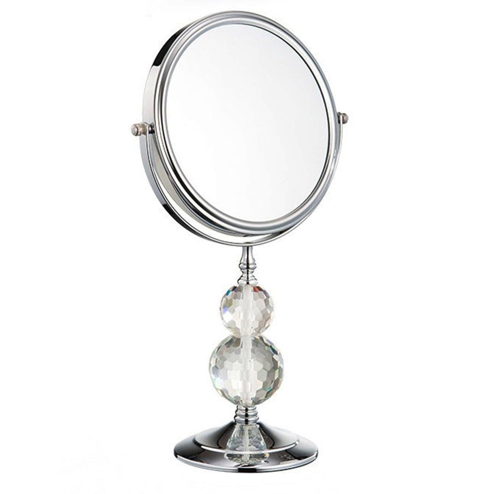 8 Inch Tabletop Rotation Makeup Mirror with Crystal, Double Side Magnification Cosmetic Mirror, Standing HD Beauty Shaving Mirror, Countertop Vanity Mirror for Hotel,B,5X