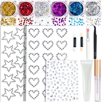 Face Gems Body Glitter Gel Face Heart Star Stickers with Makeup Glue