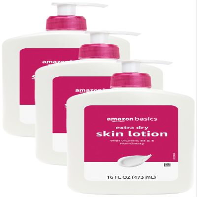 Amazon Basics Body Lotion for Extra-Dry Skin with Vitamins B5 & E, Clean Scent, 16 fl oz, Pack of 3 (Previously Solimo)