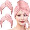 ADAGA 2 Pack Microfiber Hair Towel Wrap, Super Absorbent Twist Hair Turban Hair Wrap for Women Fast Drying Hair Drying Cap with Buttons,Long & Thick Microfibre Hair Towel (Pink) view 1