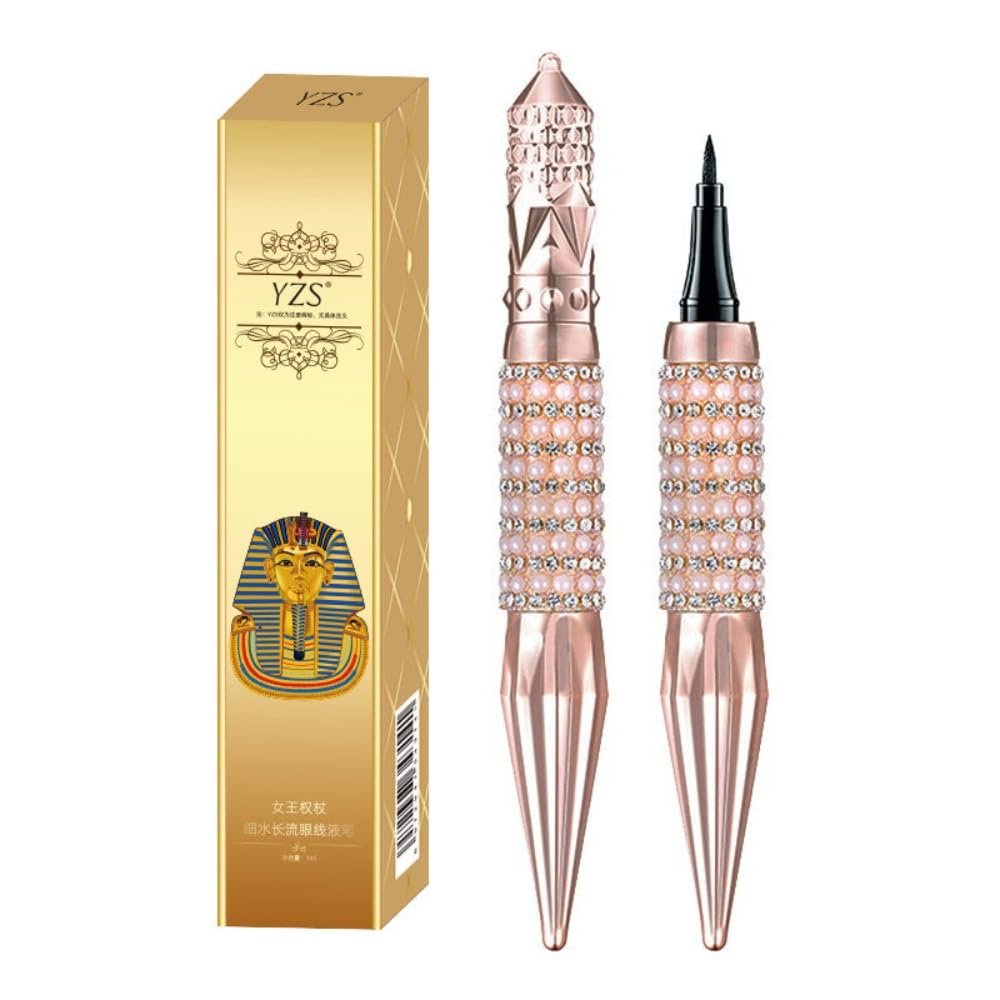 Eyeliner Pencil Waterproof Liquid Eyeliner for Women, Long Lasting Eyeliner Pencil with Diamonds and Pearls, Black (Rose Gold/A small Box)