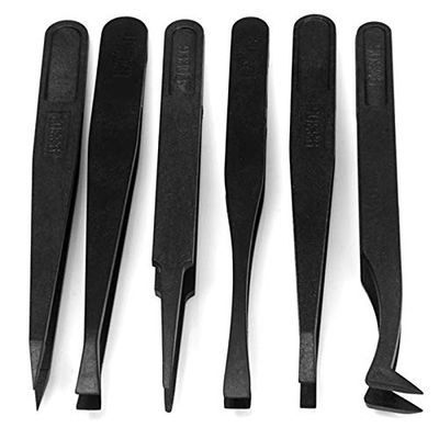 6Pcs Stainless Steel Tweezers Set, Eyebrow Hair Pluckers, Black Stainless Steel Eyebrow Tweezers for Hair Beauty